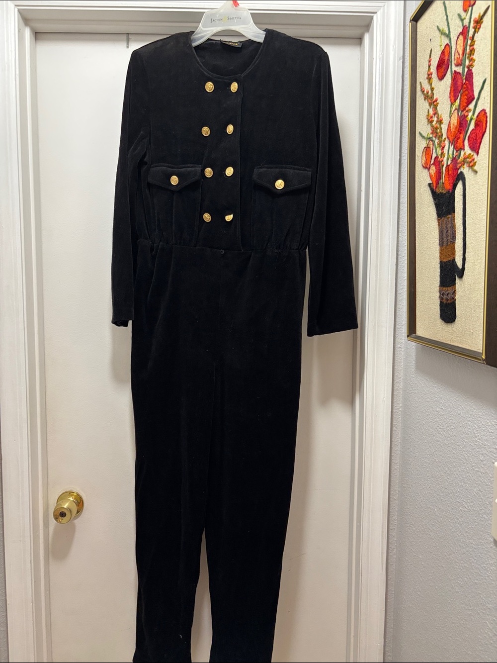 Vintage Reina Elegant Black Jumpsuit with Gold Button Accents